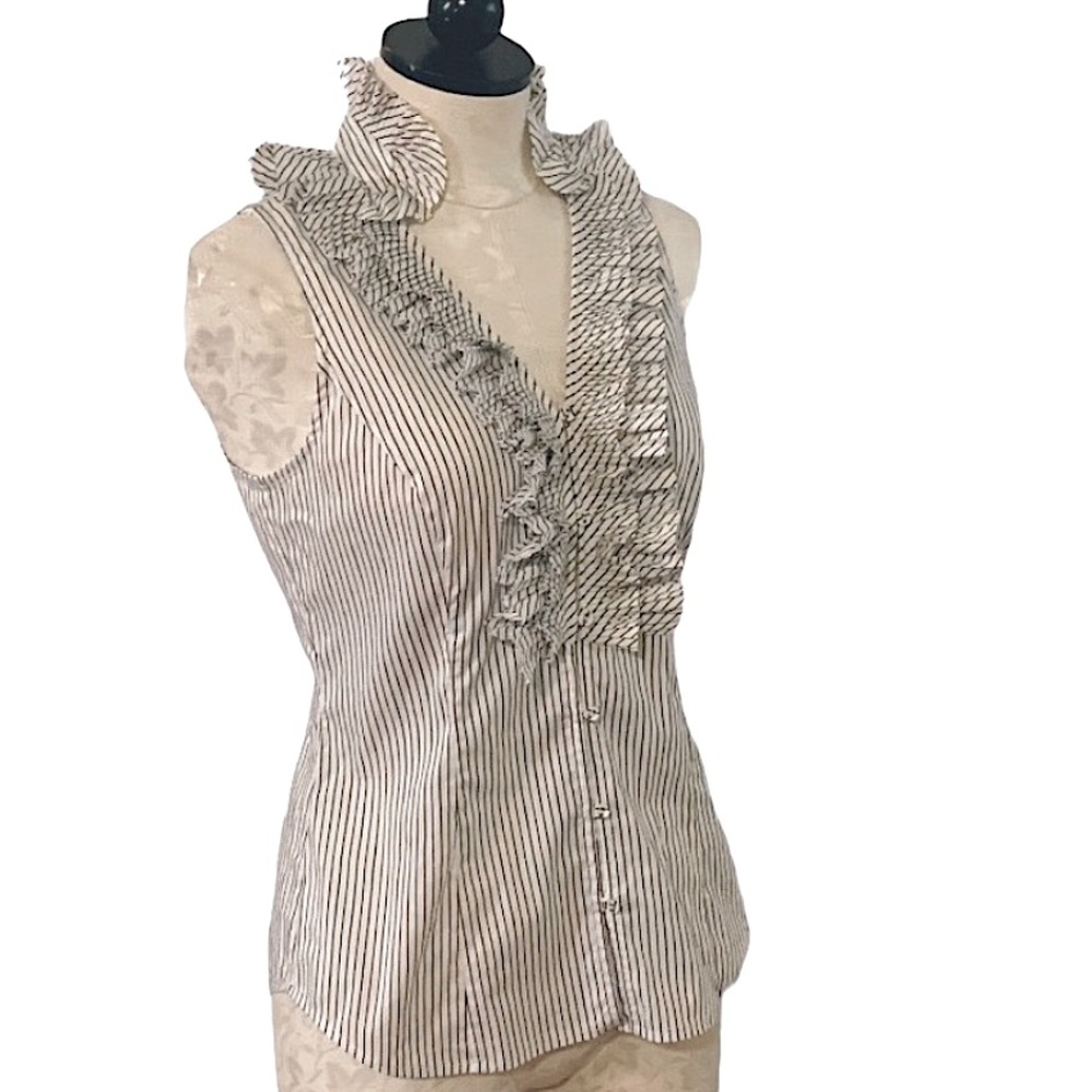 WHBM Sleeveless Pin Stripe Button Down